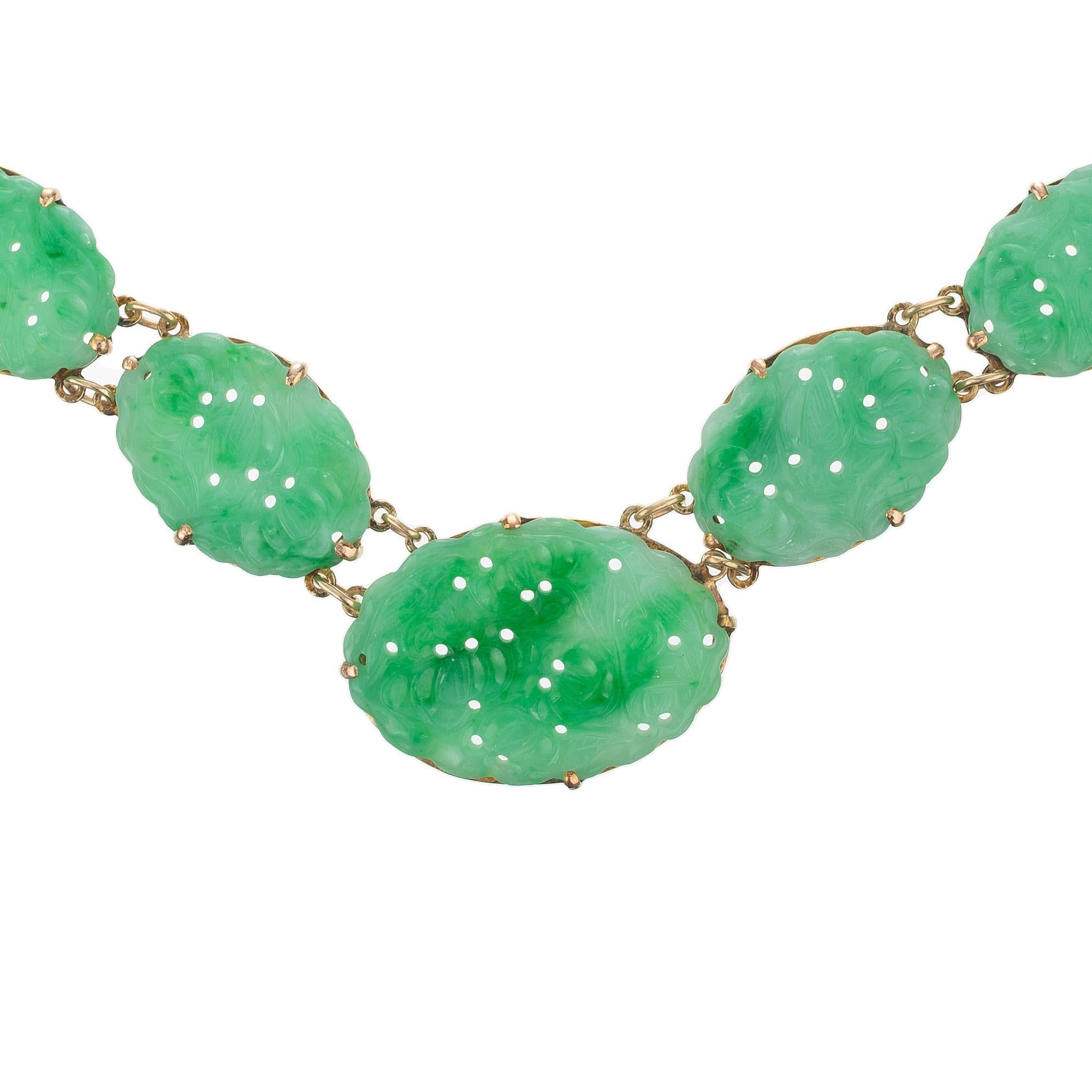 Oval Cut GIA Certified Seven Stone Oval Natural Jadeite Jade Gold Pendant Necklace For Sale