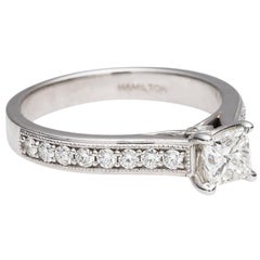 GIA Certified Signed Hamilton Princess Cut Diamond and 14 Karat Gold Ring