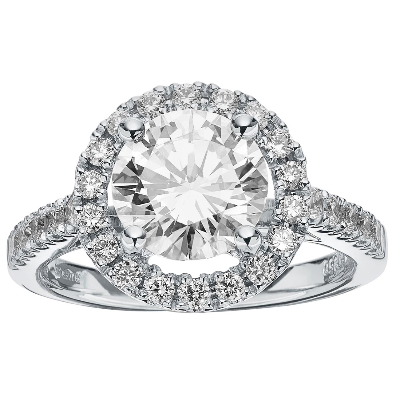 Modern GIA Certified Single Stone Round Diamond 2.05 Carat F, VVS2 Engagement Ring For Sale