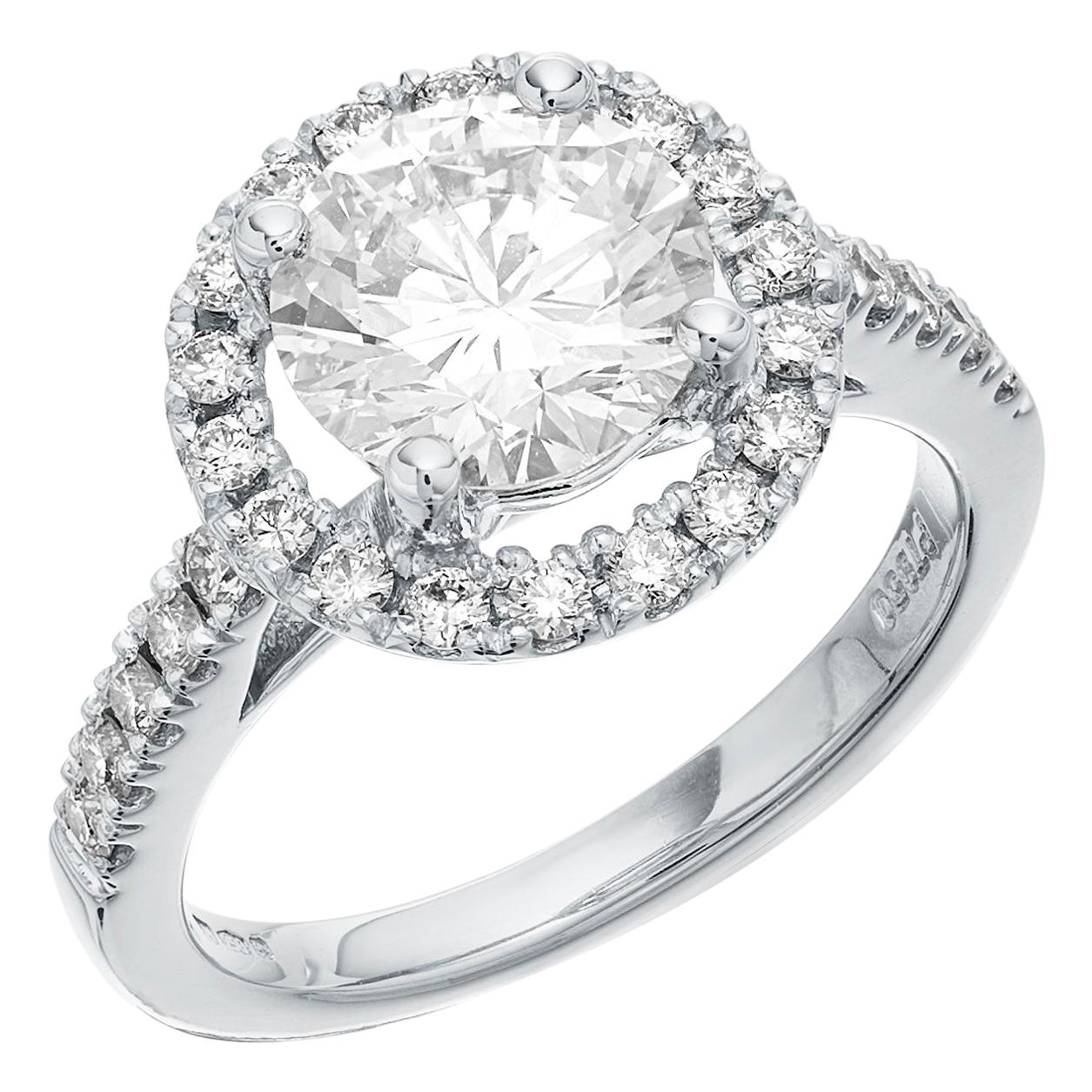 GIA Certified Single Stone Round Diamond 2.05 Carat F, VVS2 Engagement Ring