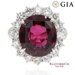 GIA Certified Solid Platinum 900 Natural Diamond and Natural Garnet Ring