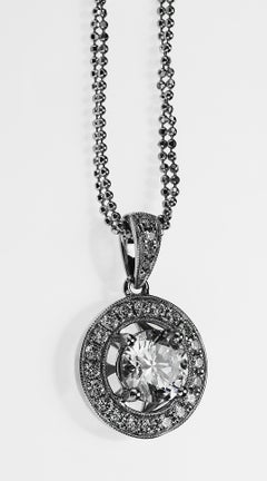 GIA Certified Diamond halo Pendant, Laser Inscribed 1.5 ct in 18K White Gold