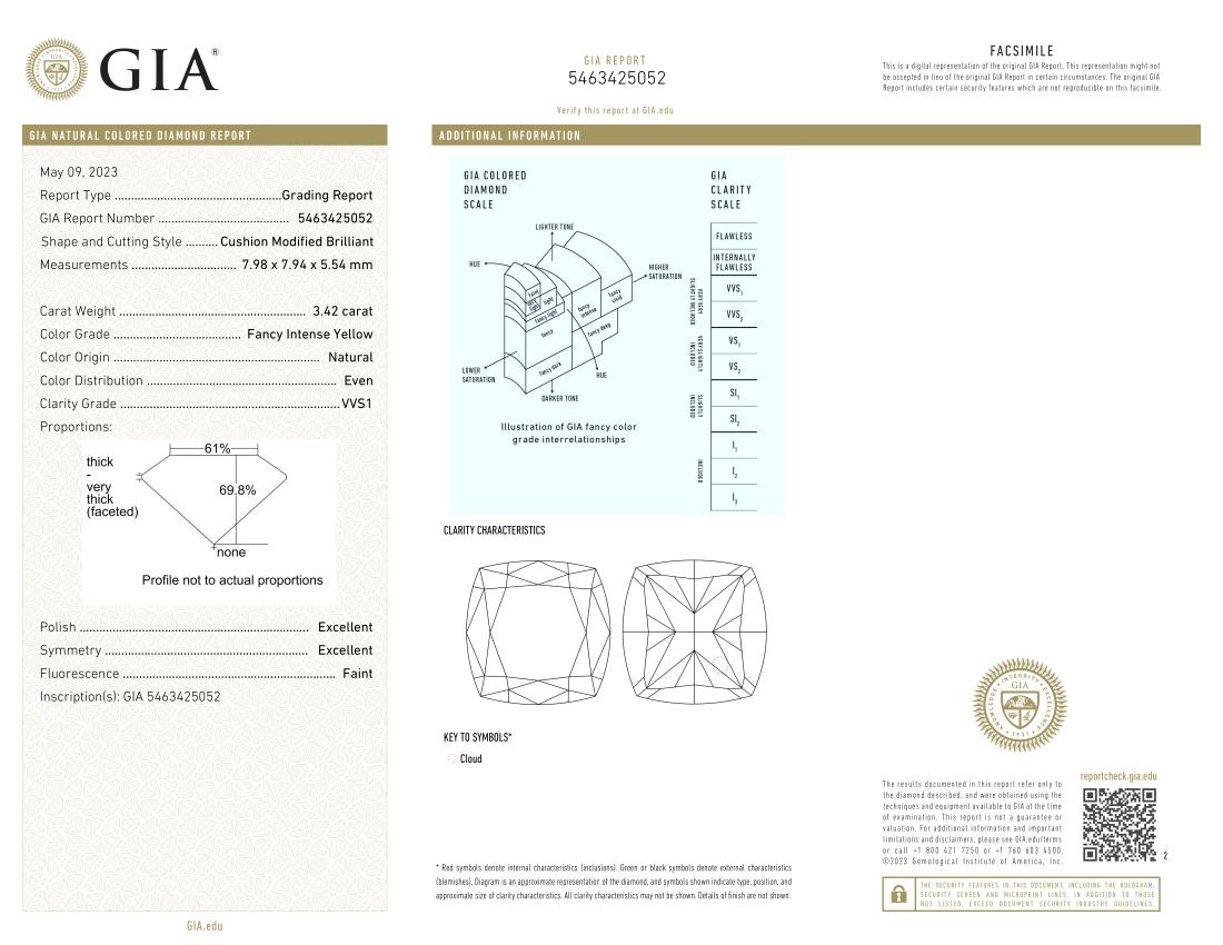Bague solitaire radiant fantaisie en diamant jaune intense de 3.42 carats certifiée GIA  Neuf - En vente à Rome, IT