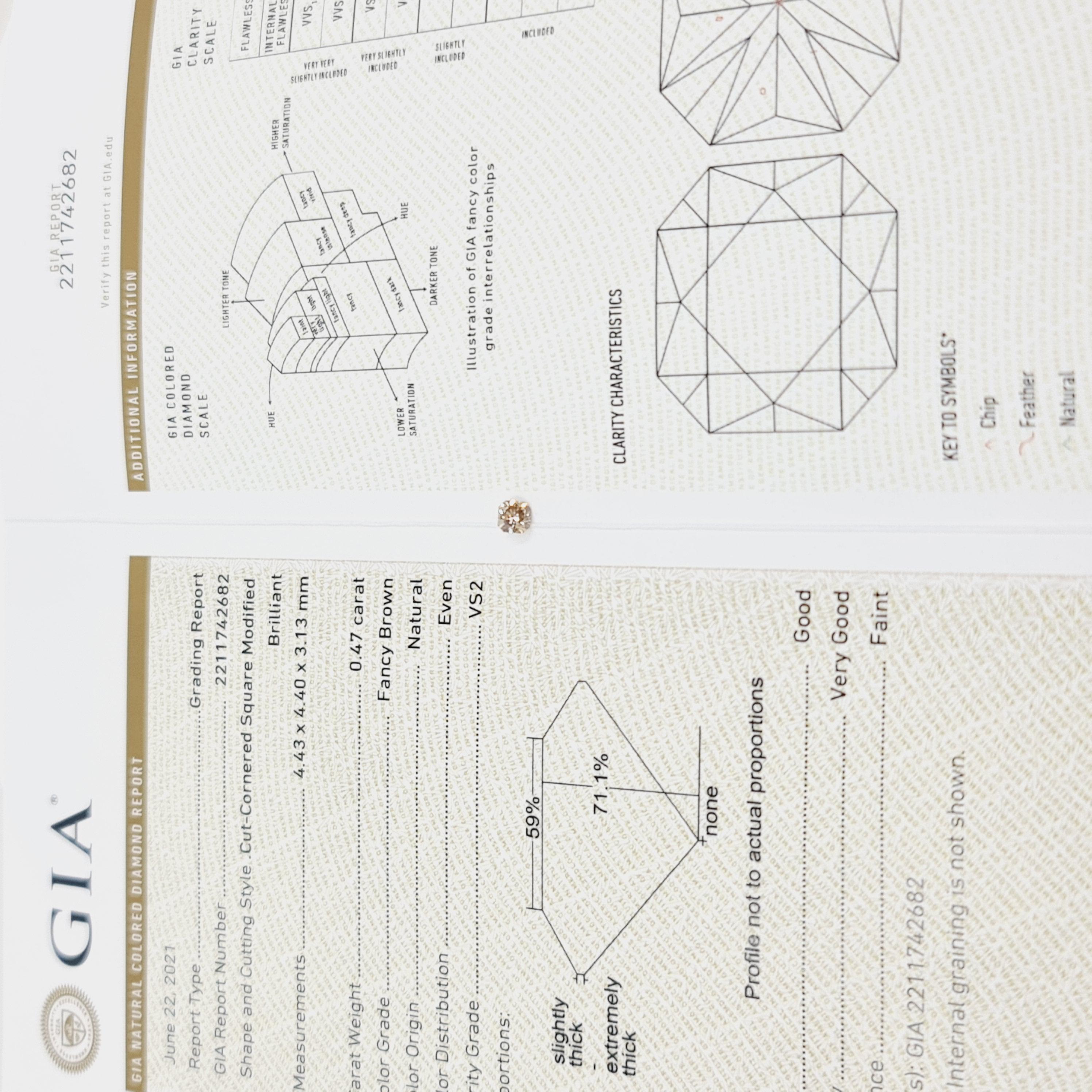 Diamant certifié GIA de couleur Brown (sans reflet) 0,47 carat VS2 