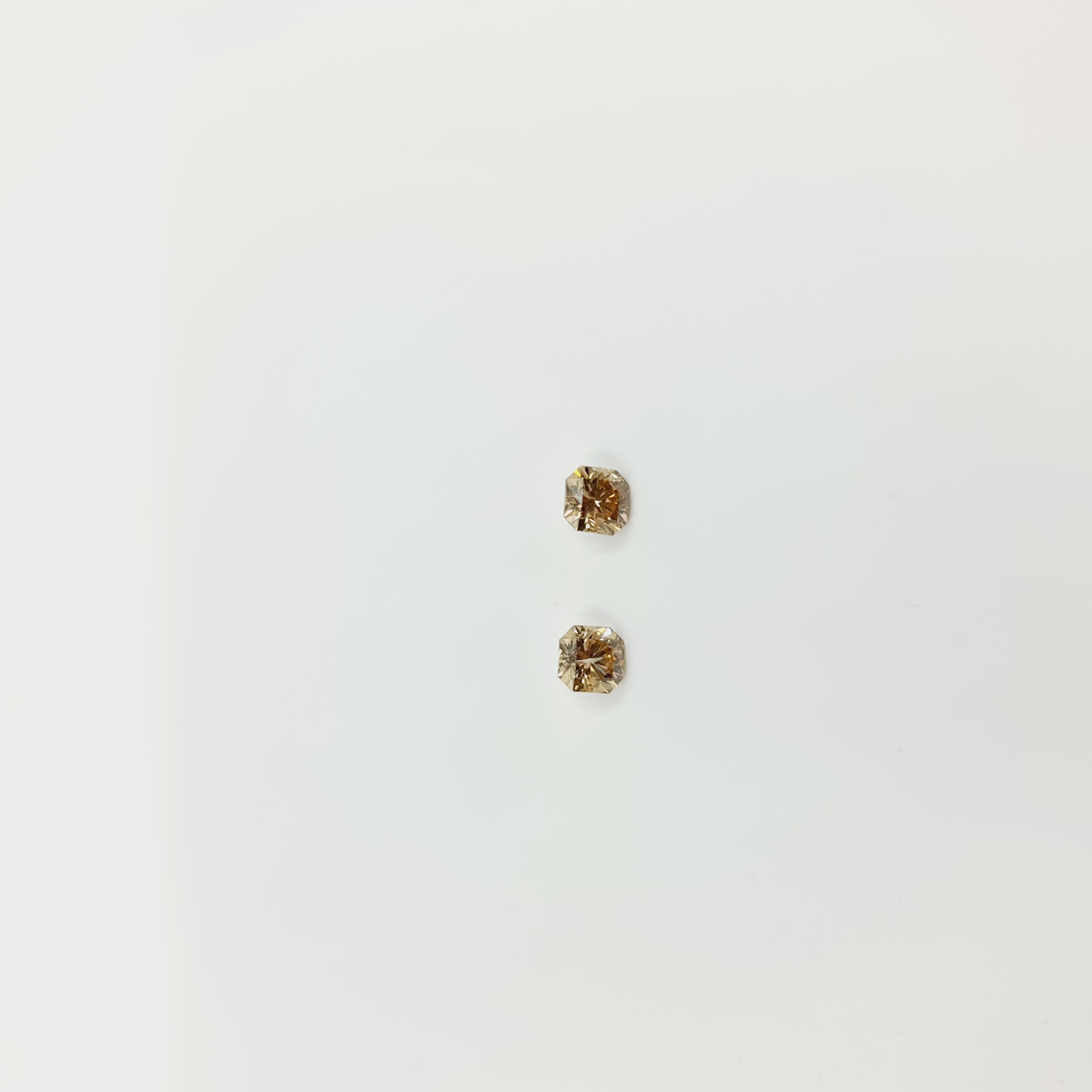 GIA Certified Solitaire Fancy Cognac Diamond Studs 0.45 Carat I2 0.46 Carat I1 1