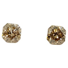 GIA Certified Solitaire Fancy Cognac Diamond Studs 0.45 Carat I2 0.46 Carat I1