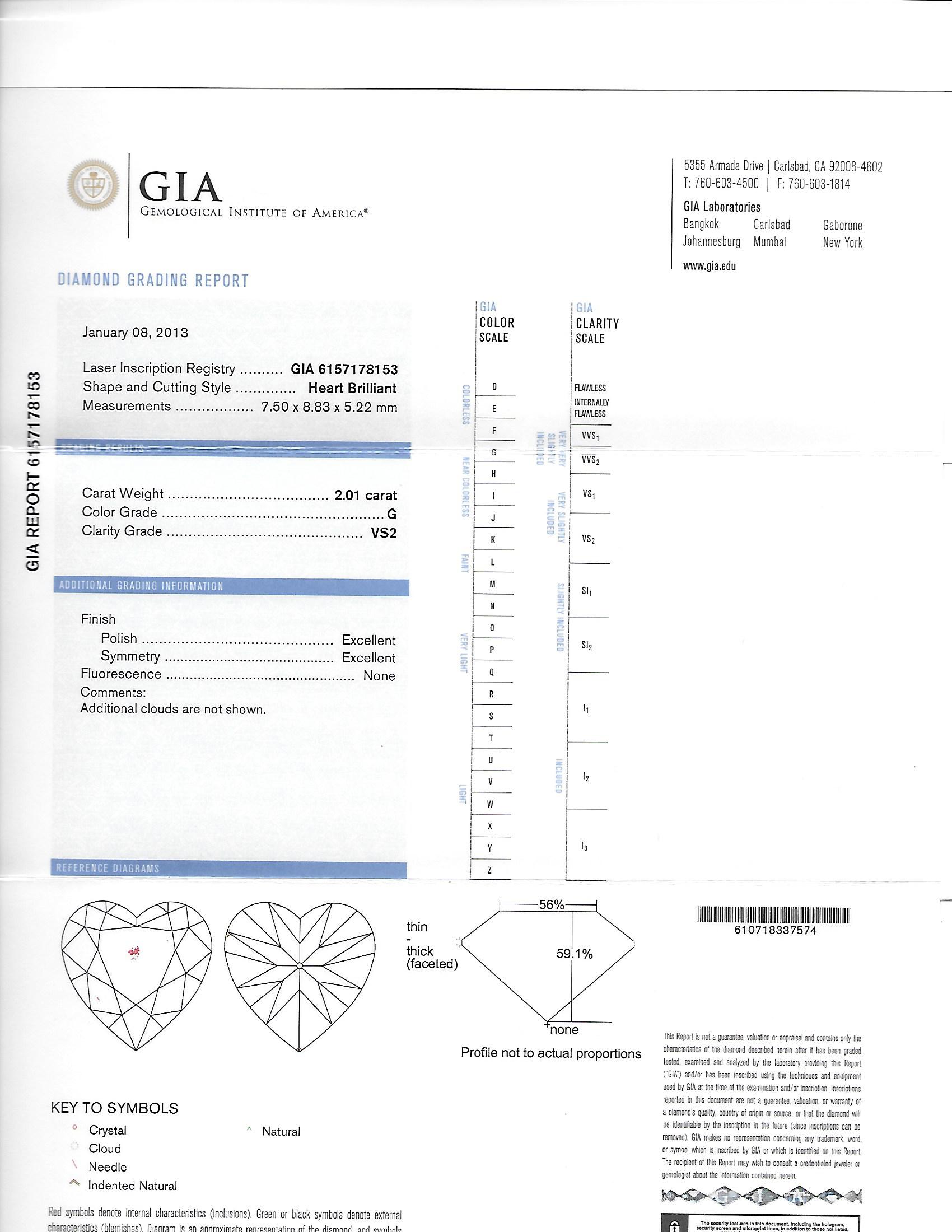 Women's or Men's GIA Certified Diamond 4.02ct Solitaire Single Stone Heart Earrings Valentines