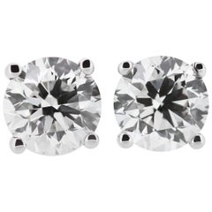 GIA Certified Round Diamond 4.04ct F VS2 Single Stone/Solitaire Stud Earrings 
