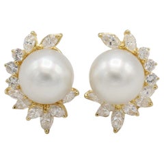 GIA Certified South Sea Cultured Pearl & Natural Diamond 18K Yellow Gold Earring