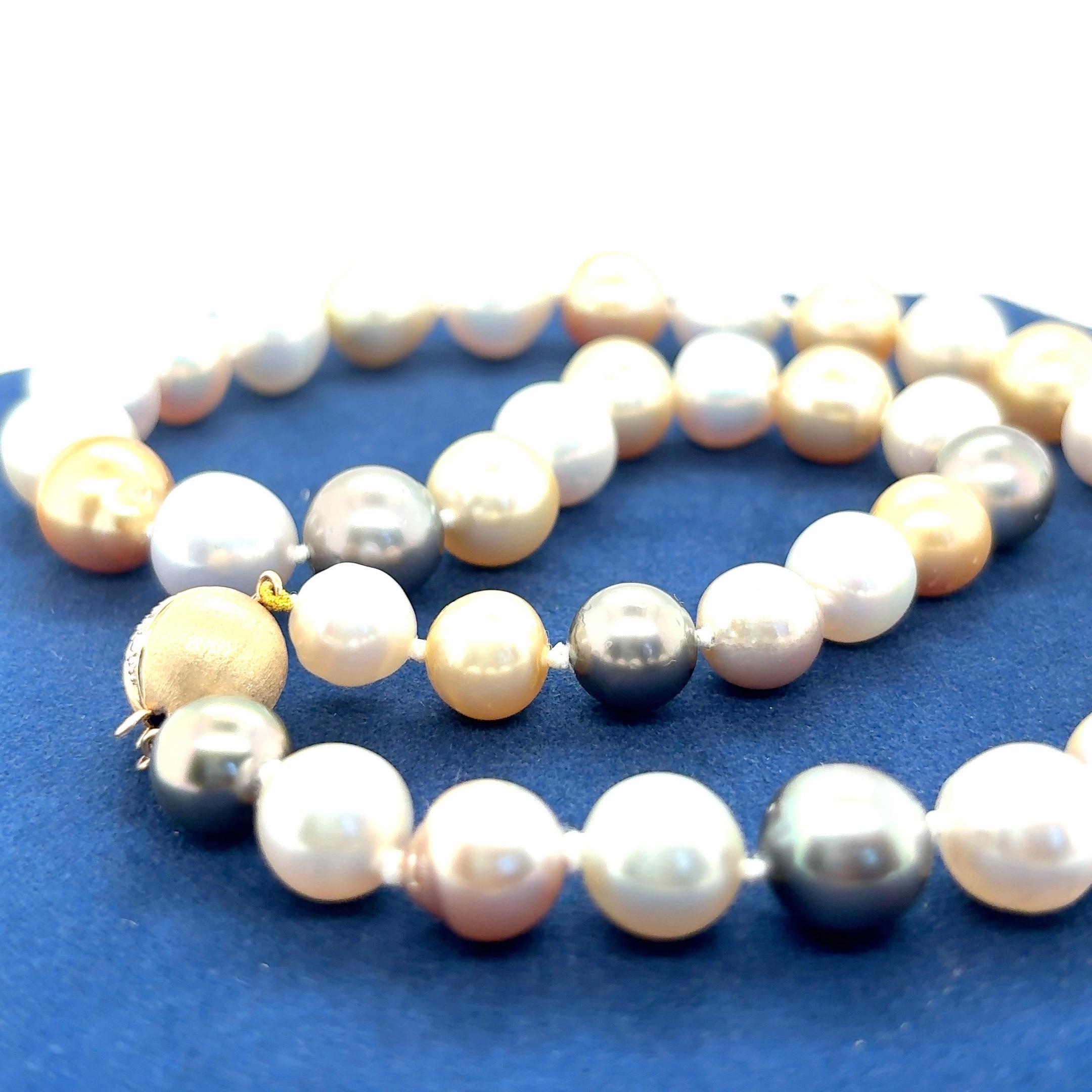GIA Certified South Sea Mixed Pearl Necklace with Gold Clasp For Sale ...