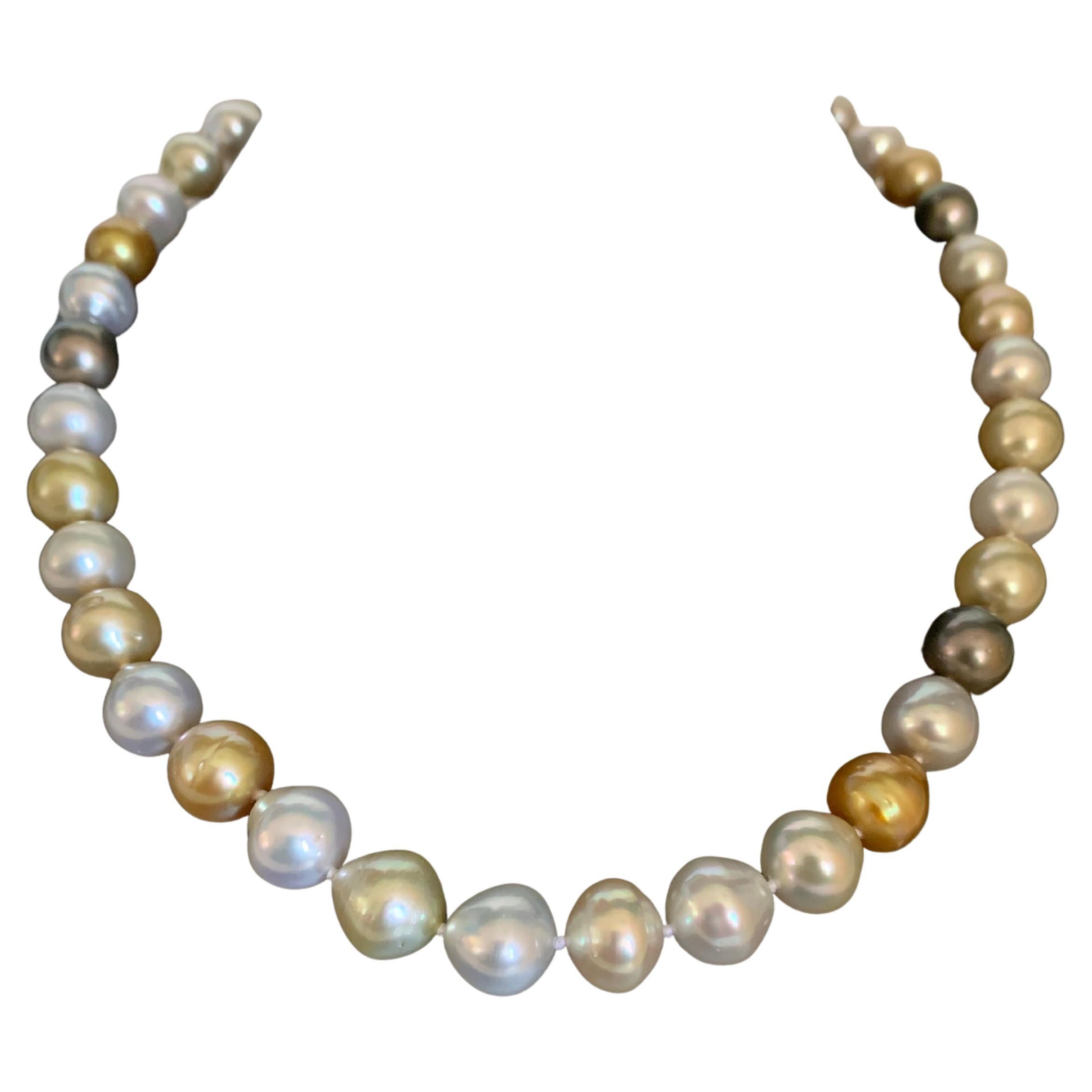 Collana di perle miste dei mari del sud certificate GIA con chiusura in oro
