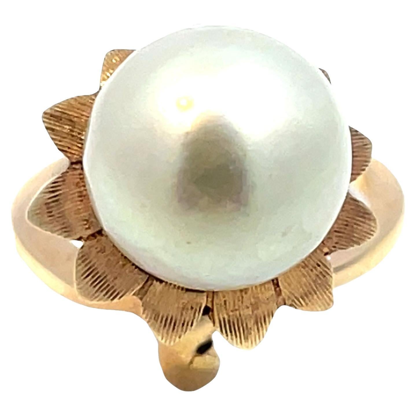 GIA Certified South Sea Pearl Sunflower Ring in 14K Yellow Gold