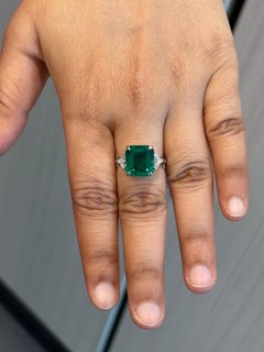 GIA-Certified 7.02ct Zambian Emerald & Diamond Platinum Ring
