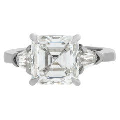 GIA Certified Square Emerald Cut Diamond 4.08 Carat Platinum Ring