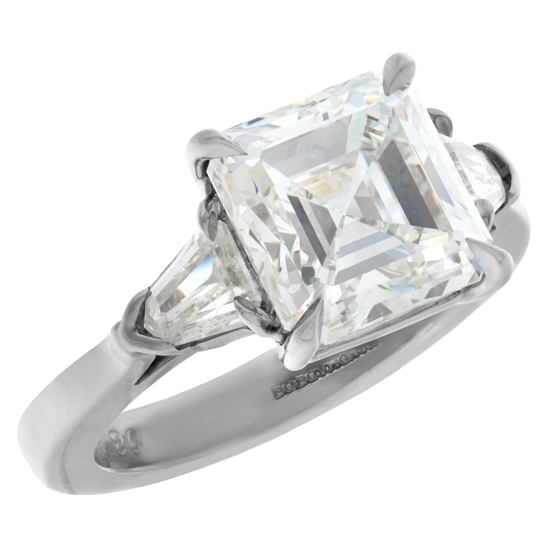 GIA Certified Square Emerald Cut Diamond 4.08 Carat Platinum Ring In Excellent Condition For Sale In Surfside, FL