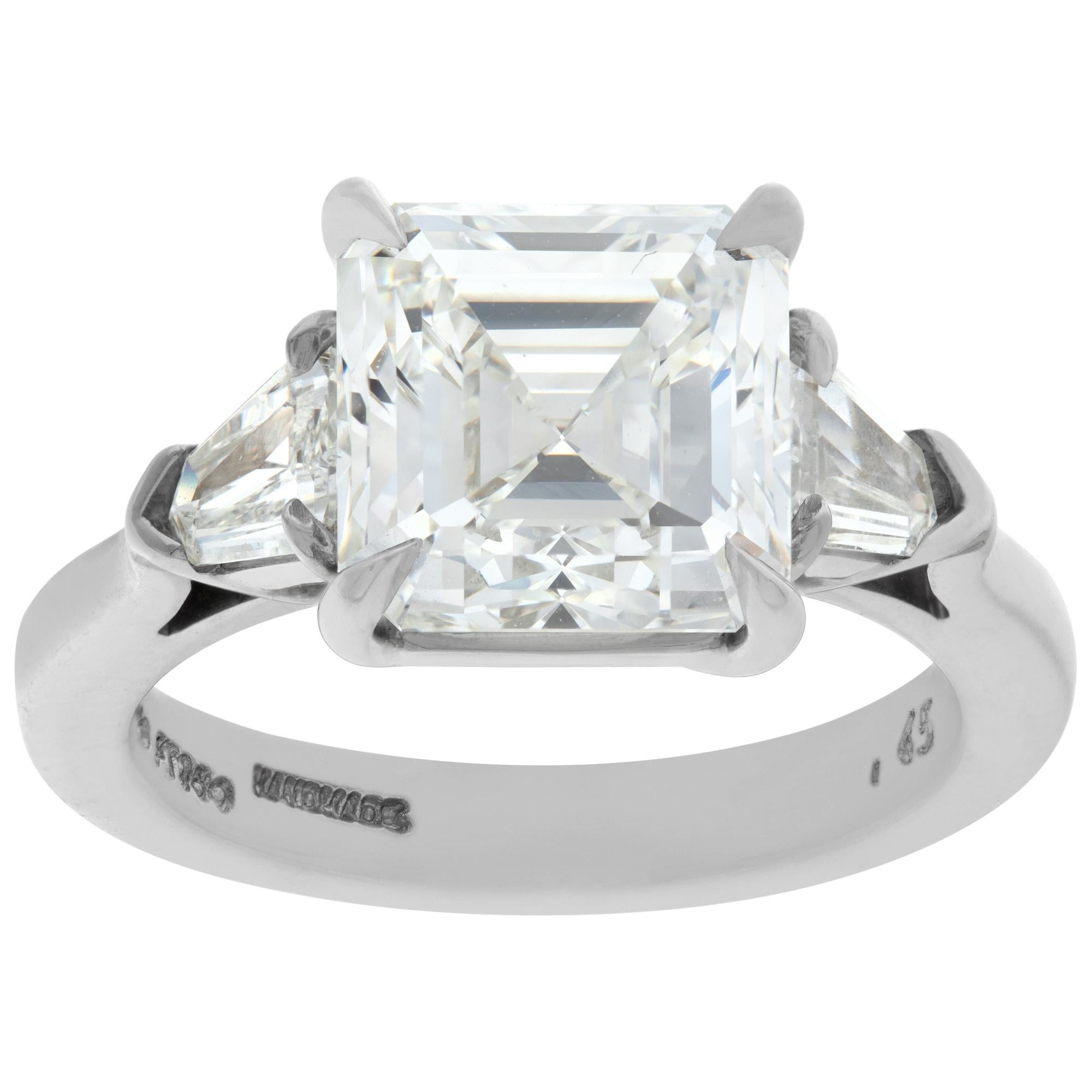 GIA Certified Square Emerald Cut Diamond 4.08 Carat Platinum Ring For Sale