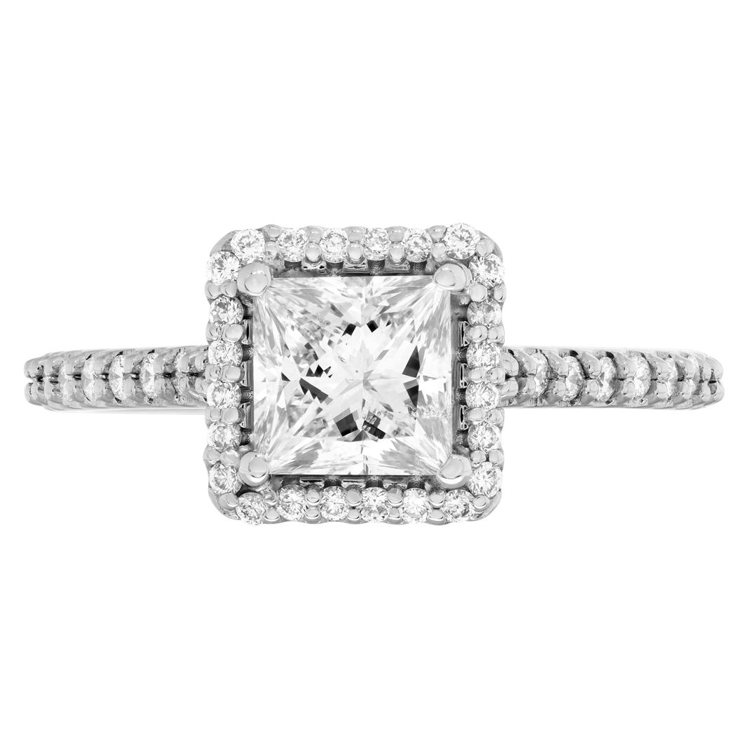 GIA report certified square modified brilliant cut diamond 1.14 carat (H Color, SI2 Clarity) ring set in an 18K white gold 