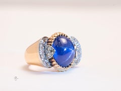 GIA Certified Sri Lanka Natural Unheated Star Sapphire Cabochon Cocktail Ring