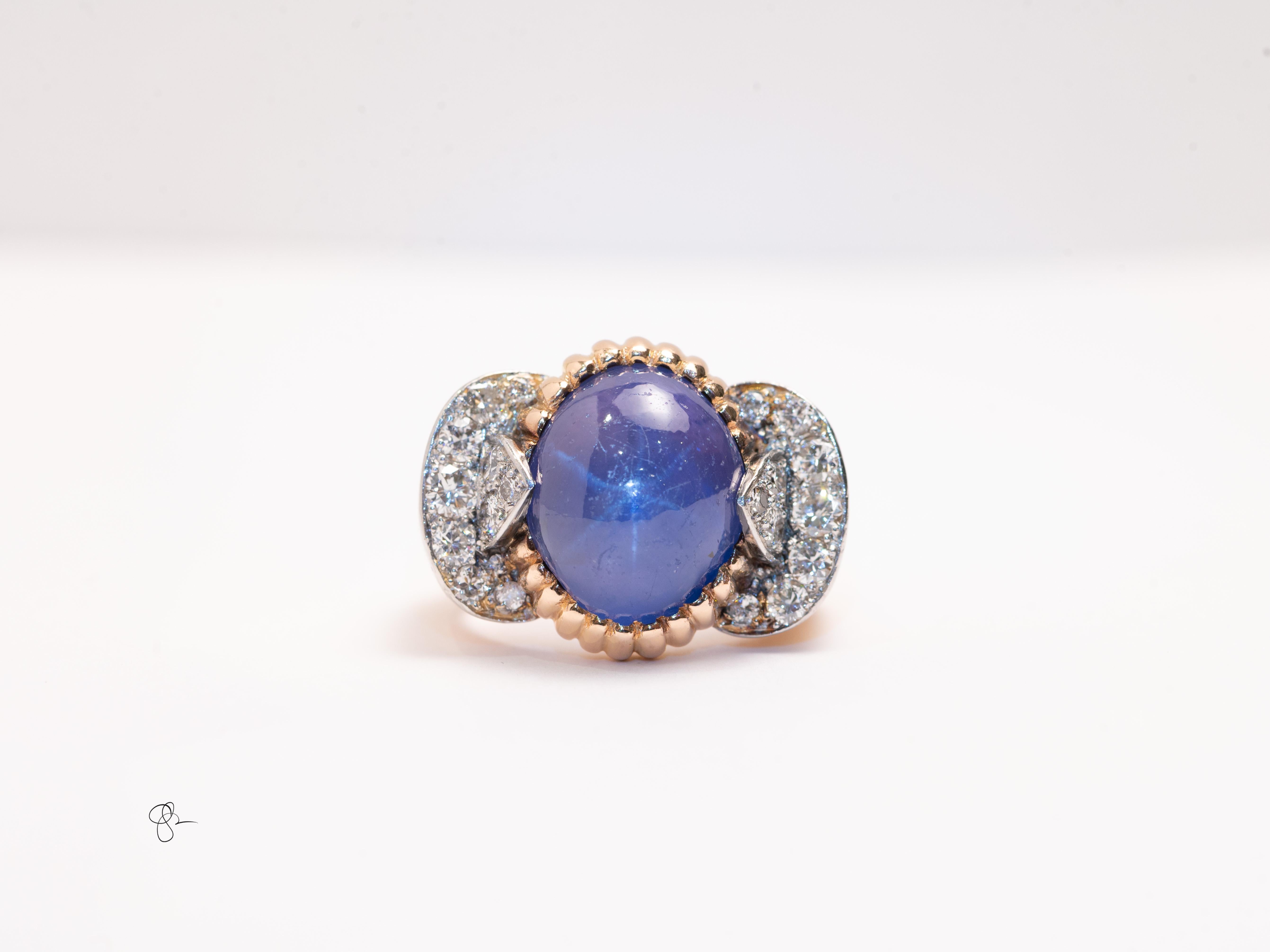 GIA-zertifiziert Sri Lanka natürlichen ungeheizten Stern Saphir Cabochon Cocktail-Ring im Zustand „Gut“ im Angebot in Tucson, AZ