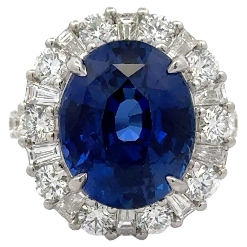 GIA Certificado Sri Lanka Zafiro Ovalado Diamante Halo Anillo de Cóctel 13,61 Quilates