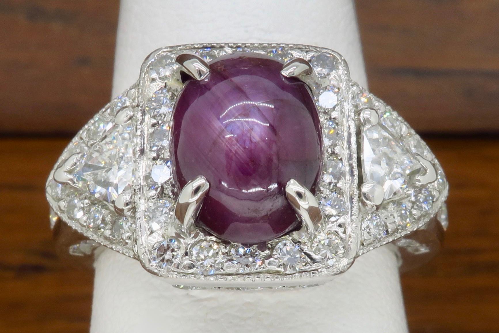 GIA Certified Star Sapphire and Diamond Ring Made in Platinum For Sale 5