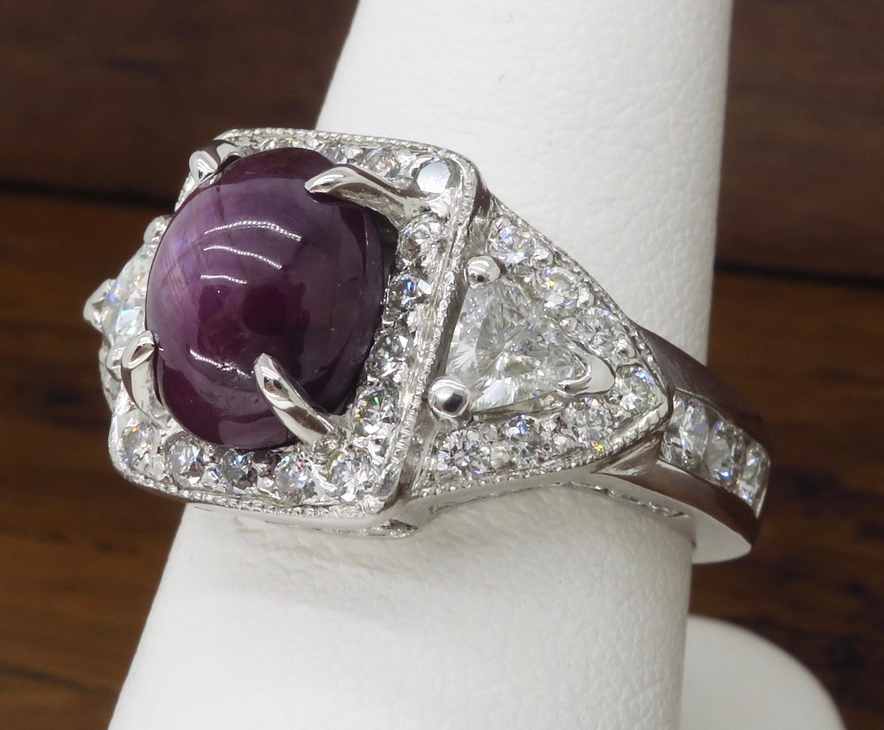 GIA Certified Star Sapphire and Diamond Ring Made in Platinum For Sale 5