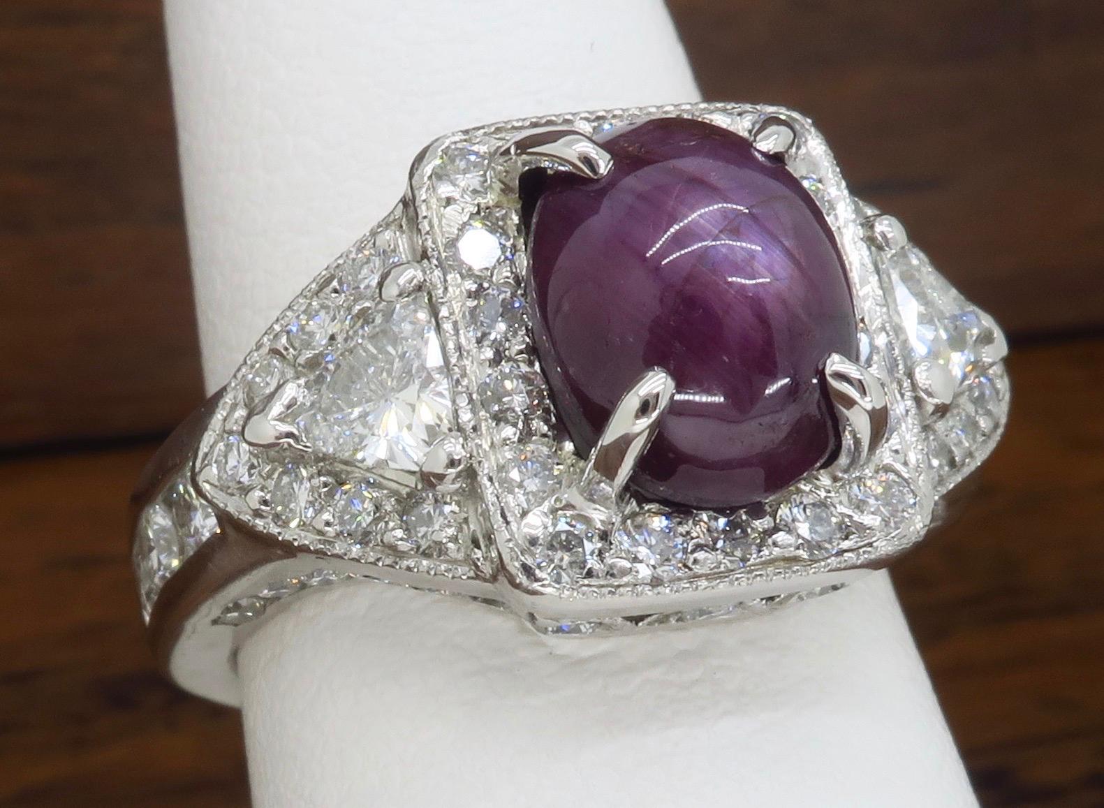 GIA Certified Star Sapphire and Diamond Ring Made in Platinum For Sale 7