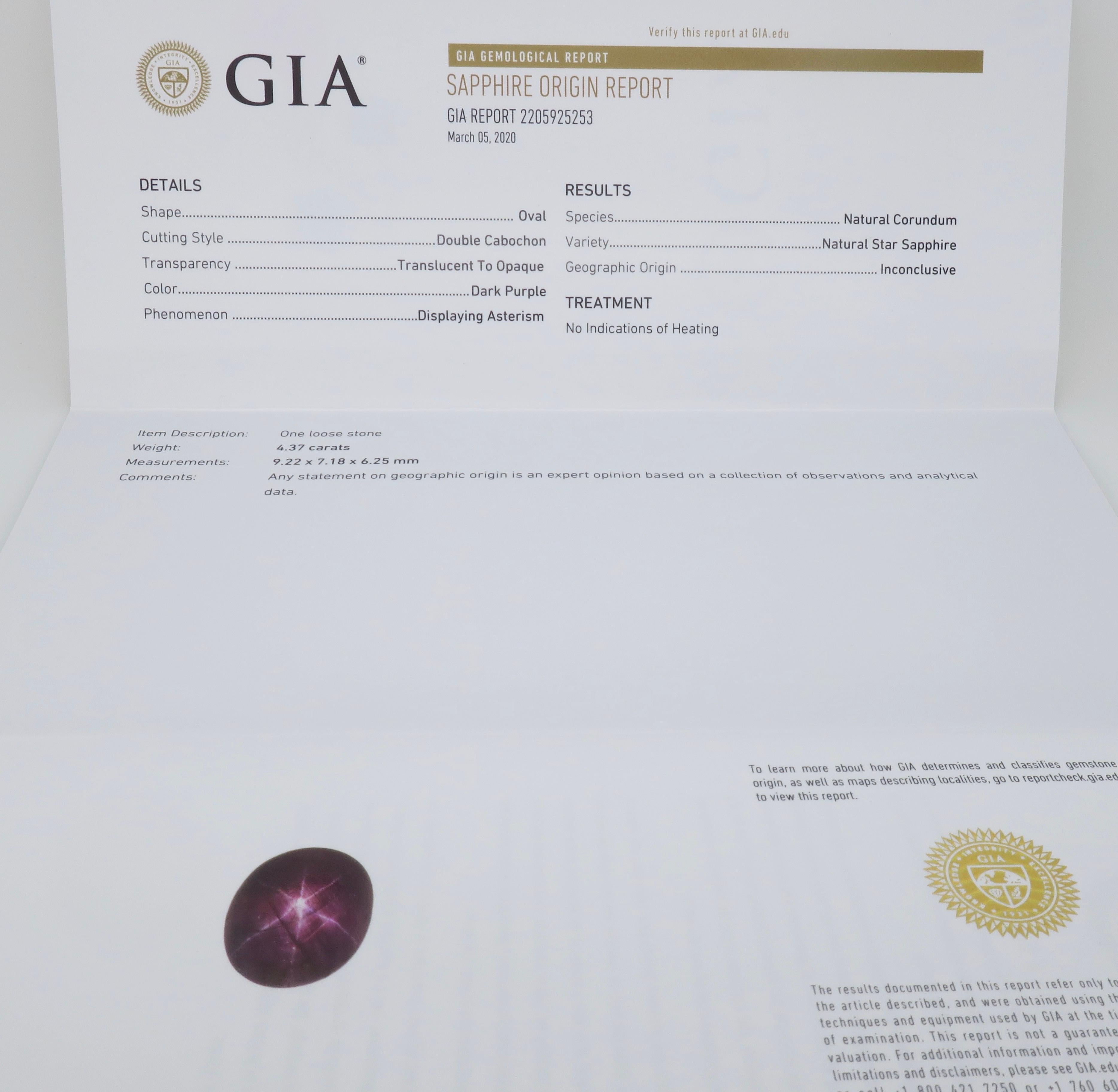 GIA Certified Star Sapphire and Diamond Ring Made in Platinum For Sale 8