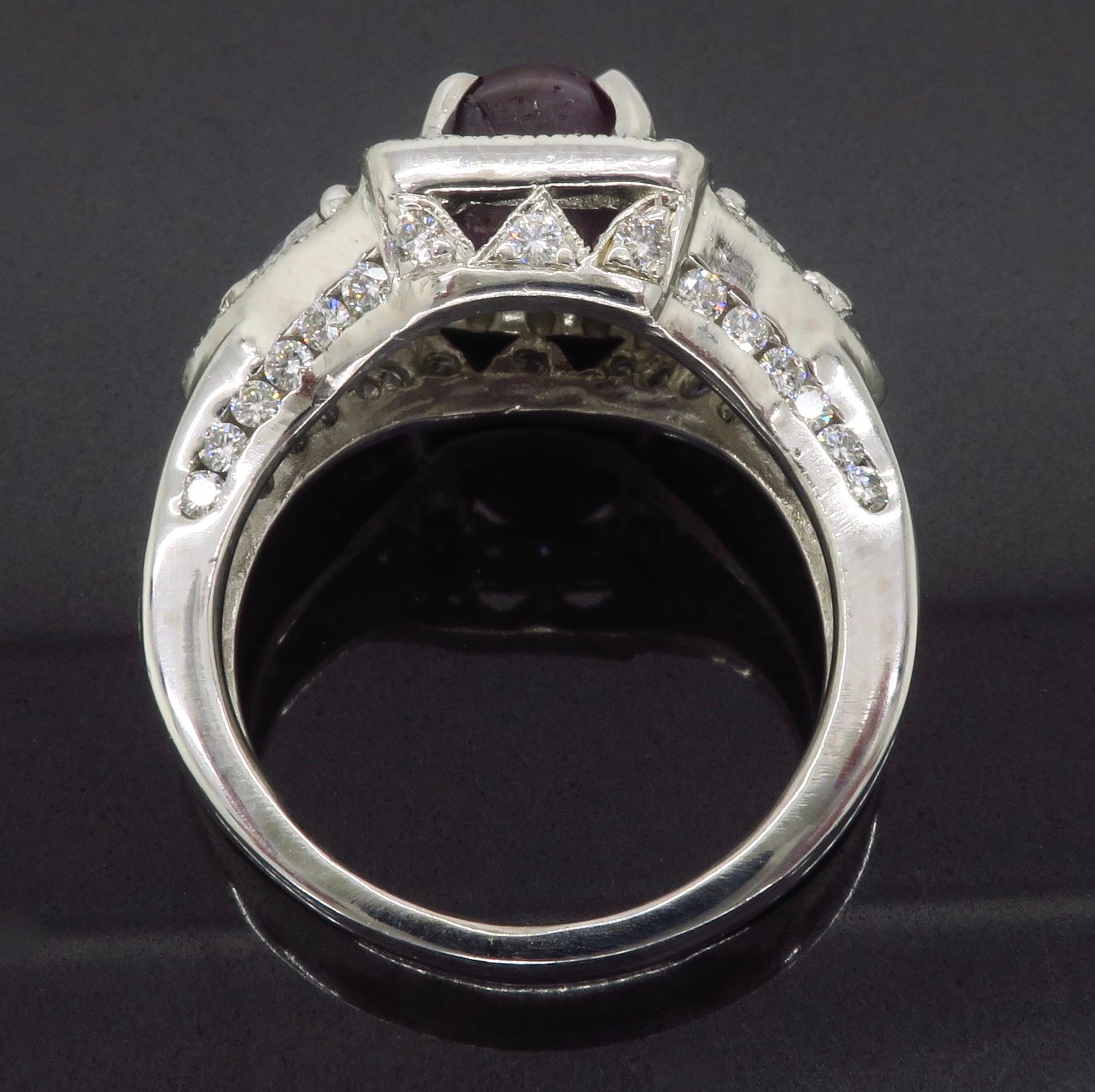 GIA Certified Star Sapphire and Diamond Ring Made in Platinum In New Condition For Sale In Webster, NY
