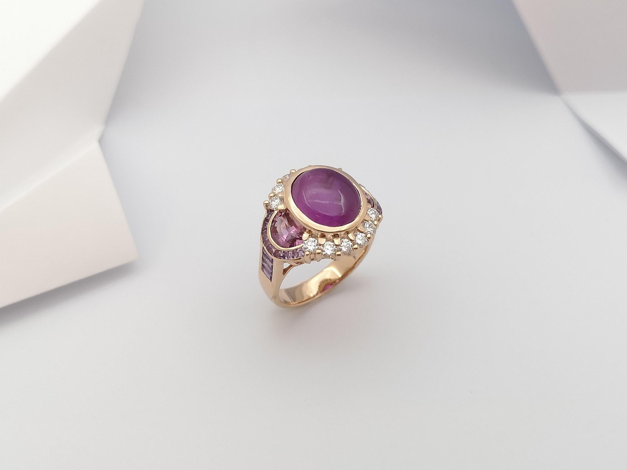 GIA Certified Star Ruby, Pink Sapphire, Purple Sapphire Ring in 18K Rose Gold For Sale 5