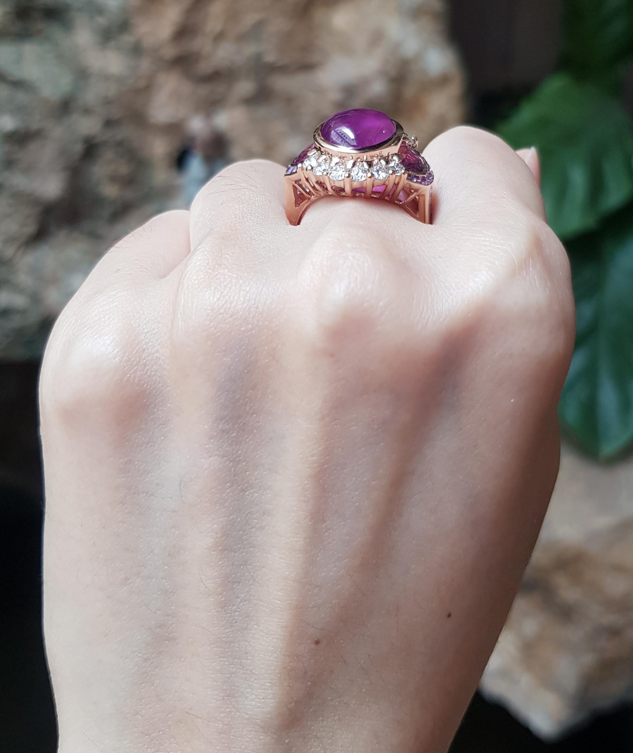 Contemporary GIA Certified Star Ruby, Pink Sapphire, Purple Sapphire Ring in 18K Rose Gold For Sale
