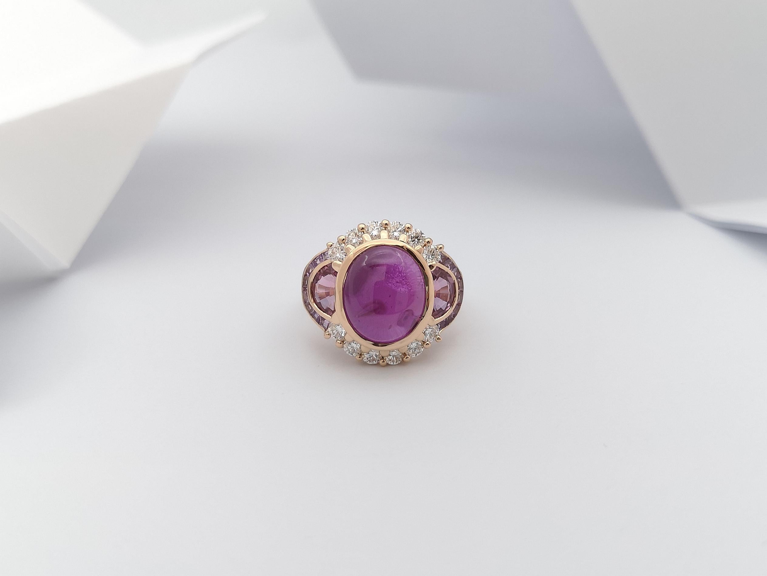 GIA Certified Star Ruby, Pink Sapphire, Purple Sapphire Ring in 18K Rose Gold In New Condition For Sale In Bangkok, TH