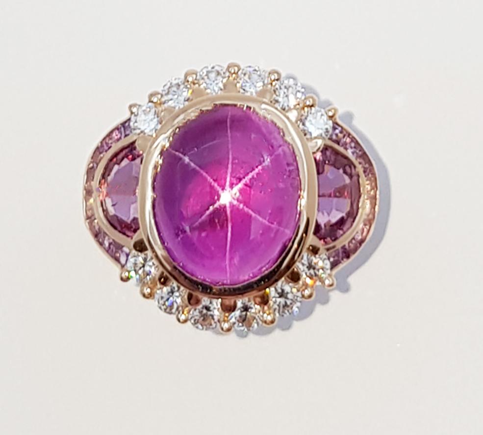 GIA Certified Star Ruby, Pink Sapphire, Purple Sapphire Ring in 18K Rose Gold For Sale 1