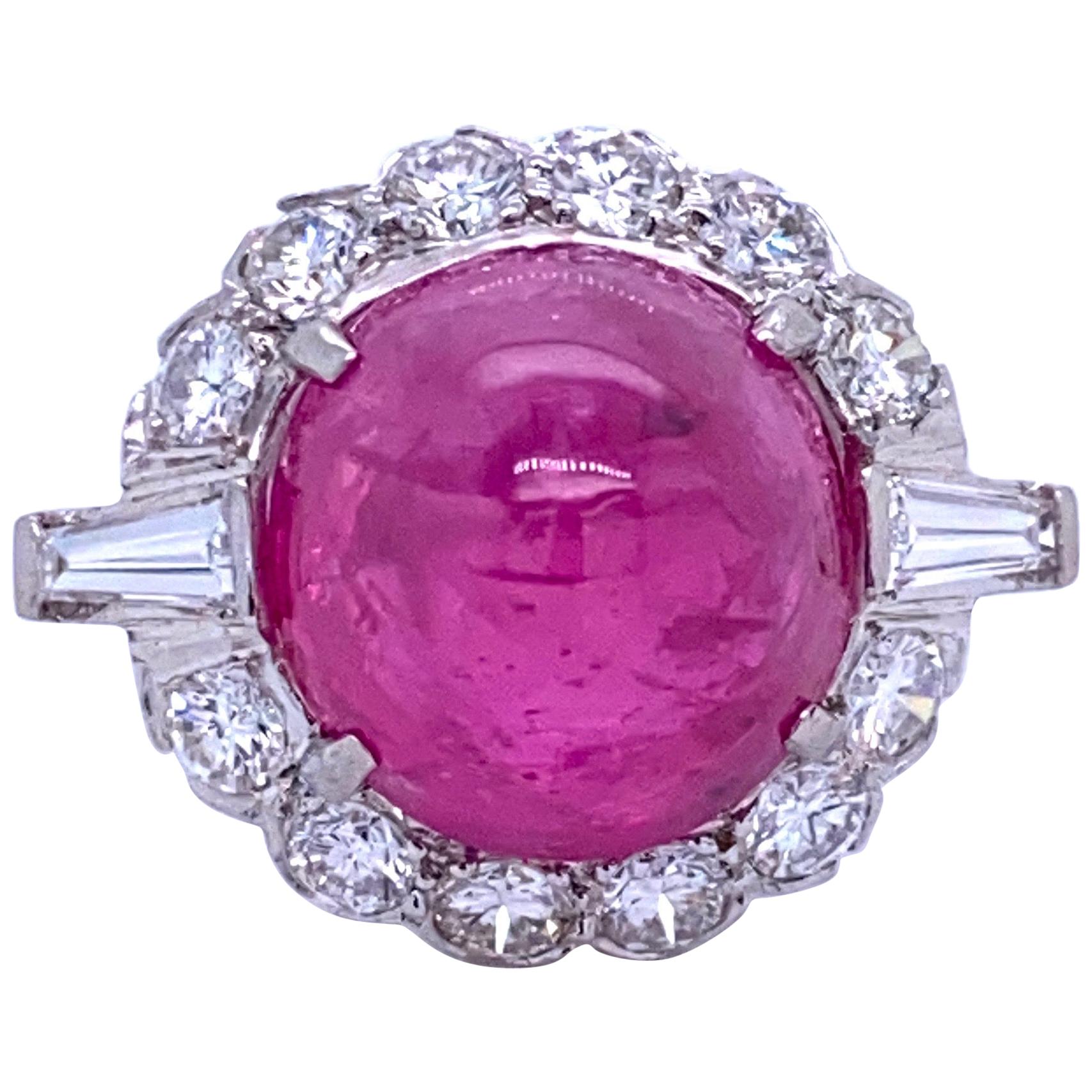 Bague en platine avec diamants taille pain de sucre 11,92 carats et rubis certifié GIA, sans chaleur