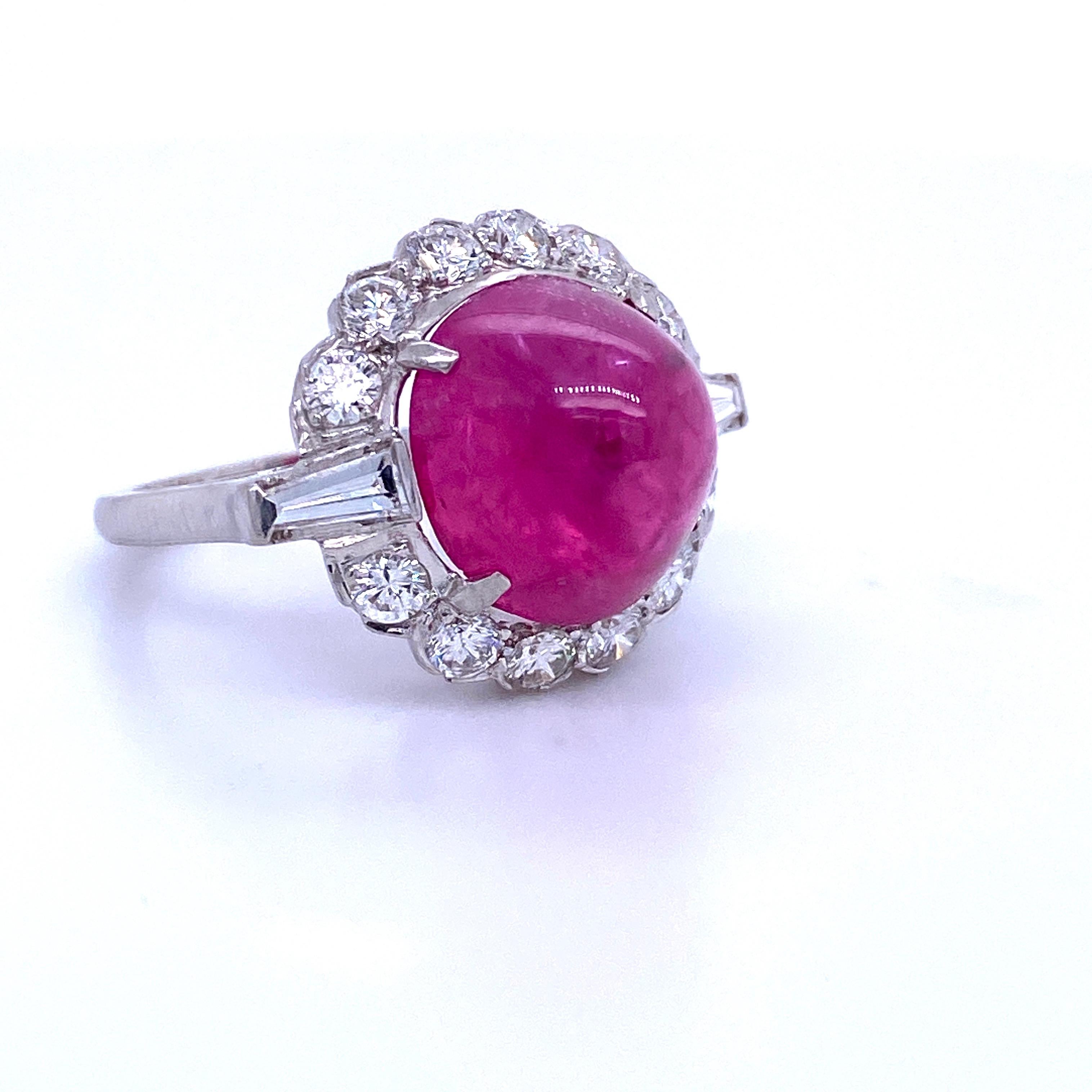 Contemporary GIA Certified Sugar Loaf Ruby No Heat Diamond Ring Platinum 11.92 Carat For Sale