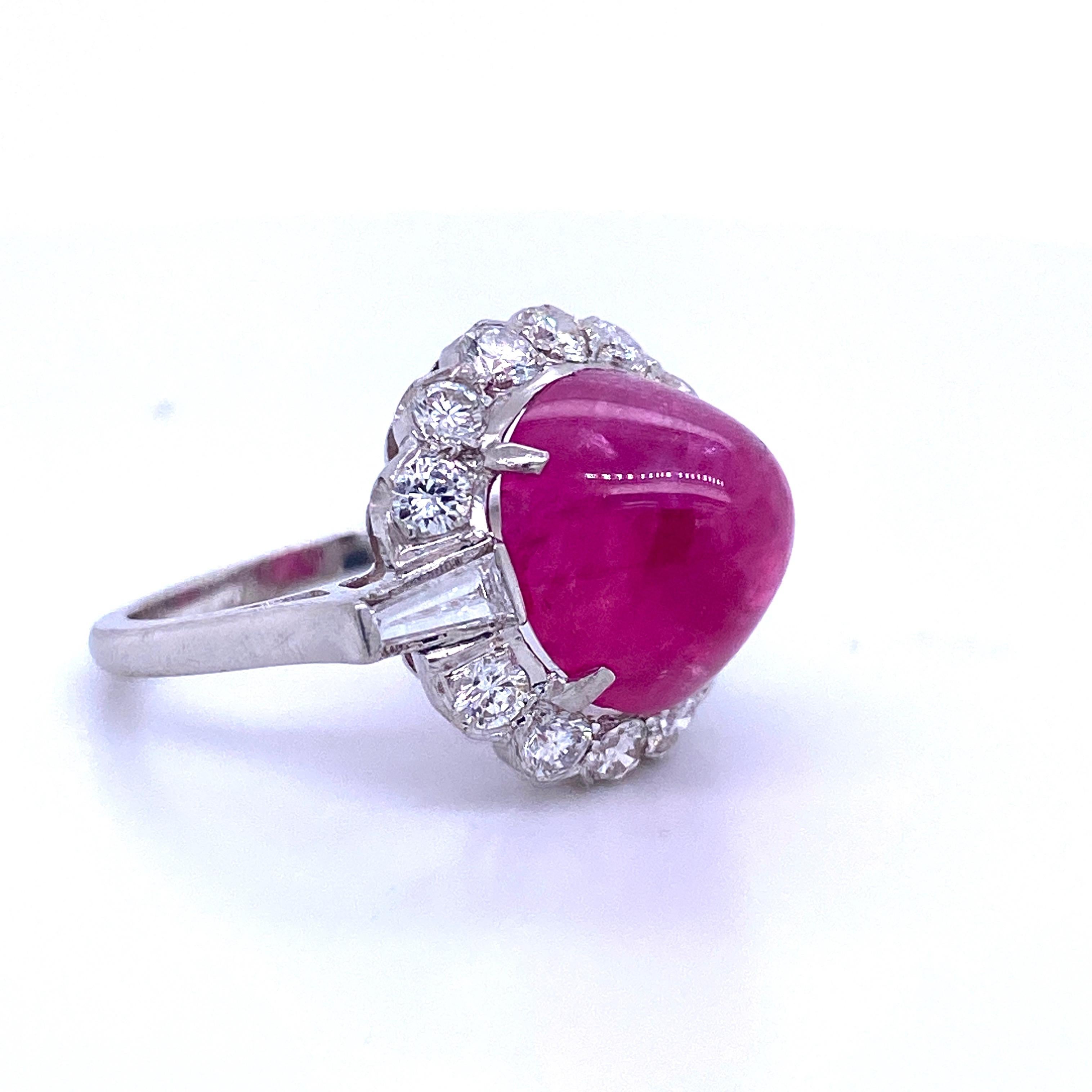 Round Cut GIA Certified Sugar Loaf Ruby No Heat Diamond Ring Platinum 11.92 Carat For Sale