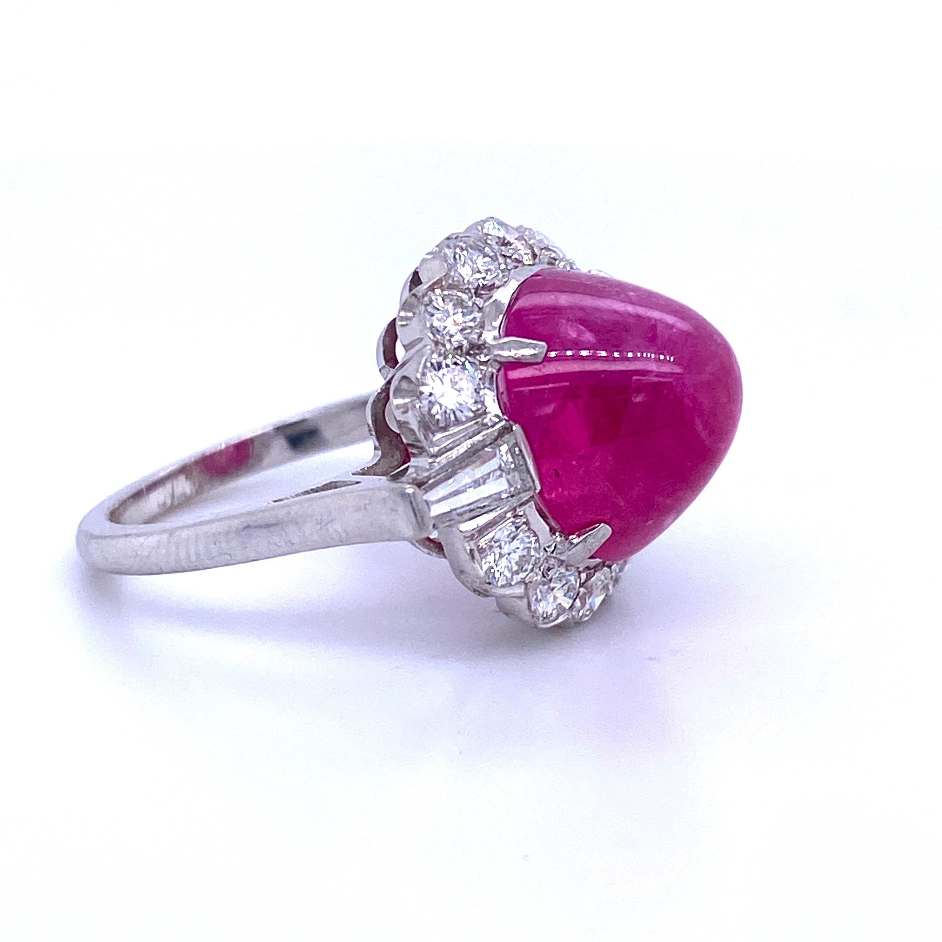 GIA Certified Sugar Loaf Ruby No Heat Diamond Ring Platinum 11.92 Carat In Excellent Condition For Sale In New York, NY