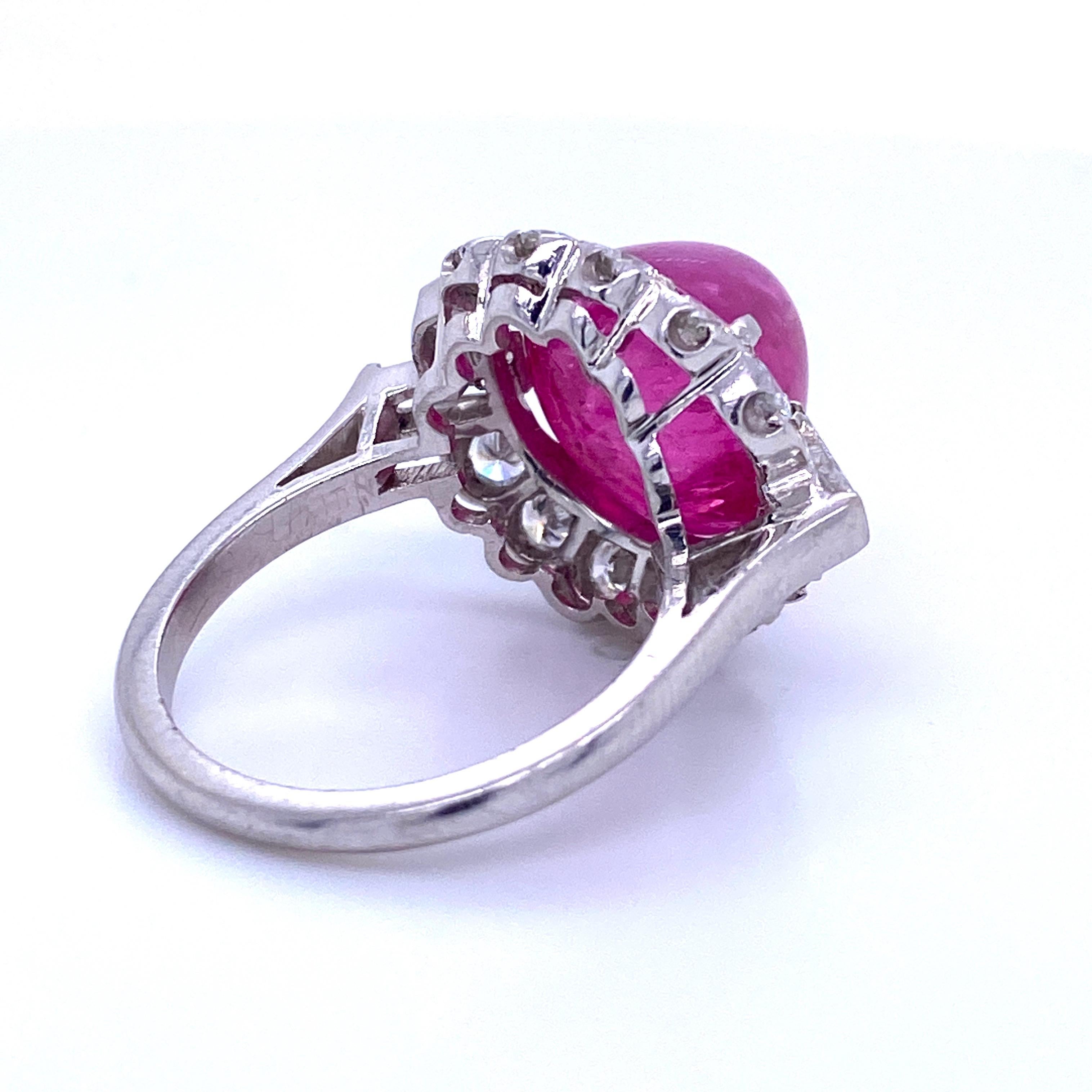 GIA Certified Sugar Loaf Ruby No Heat Diamond Ring Platinum 11.92 Carat For Sale 2