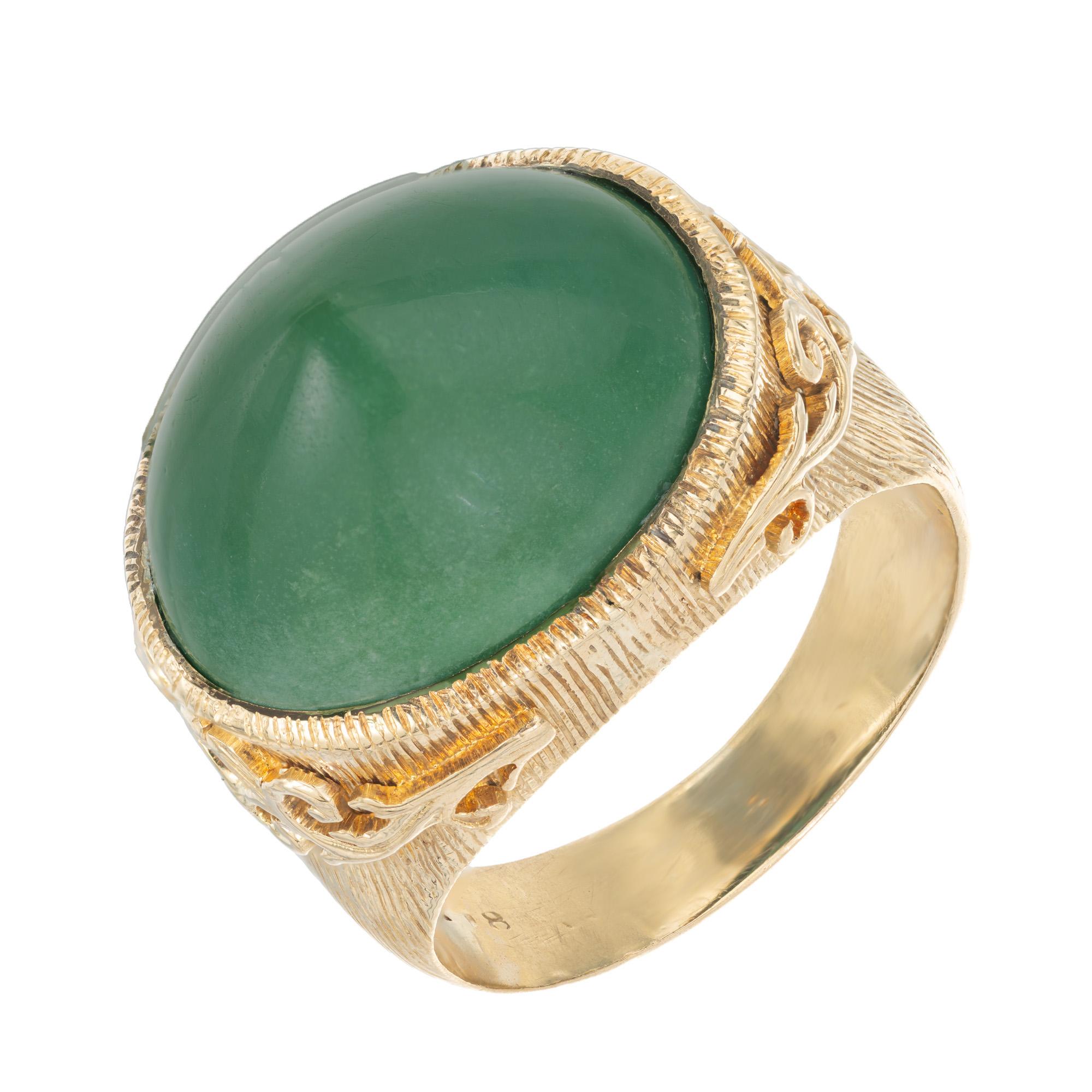 Sugar loaf style Turquoise gold ring. GIA certified cabochon high dome sugar loaf style turquoise, mounted in a textured bezel setting which was hand crafted in the early 1900's. The GIA has certified this as natural green turquoise. 

1 oval