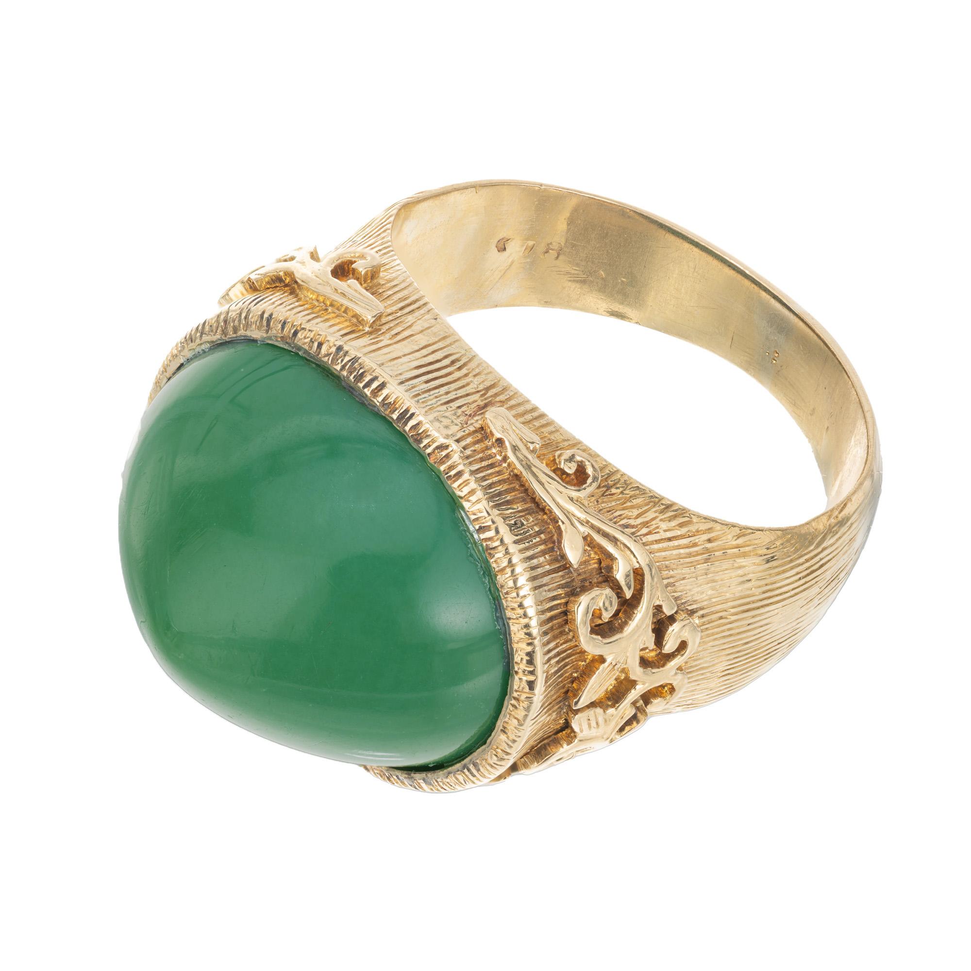 Sugarloaf Cabochon GIA Certified Sugar Loaf Turquoise Yellow Gold Cocktail Ring For Sale
