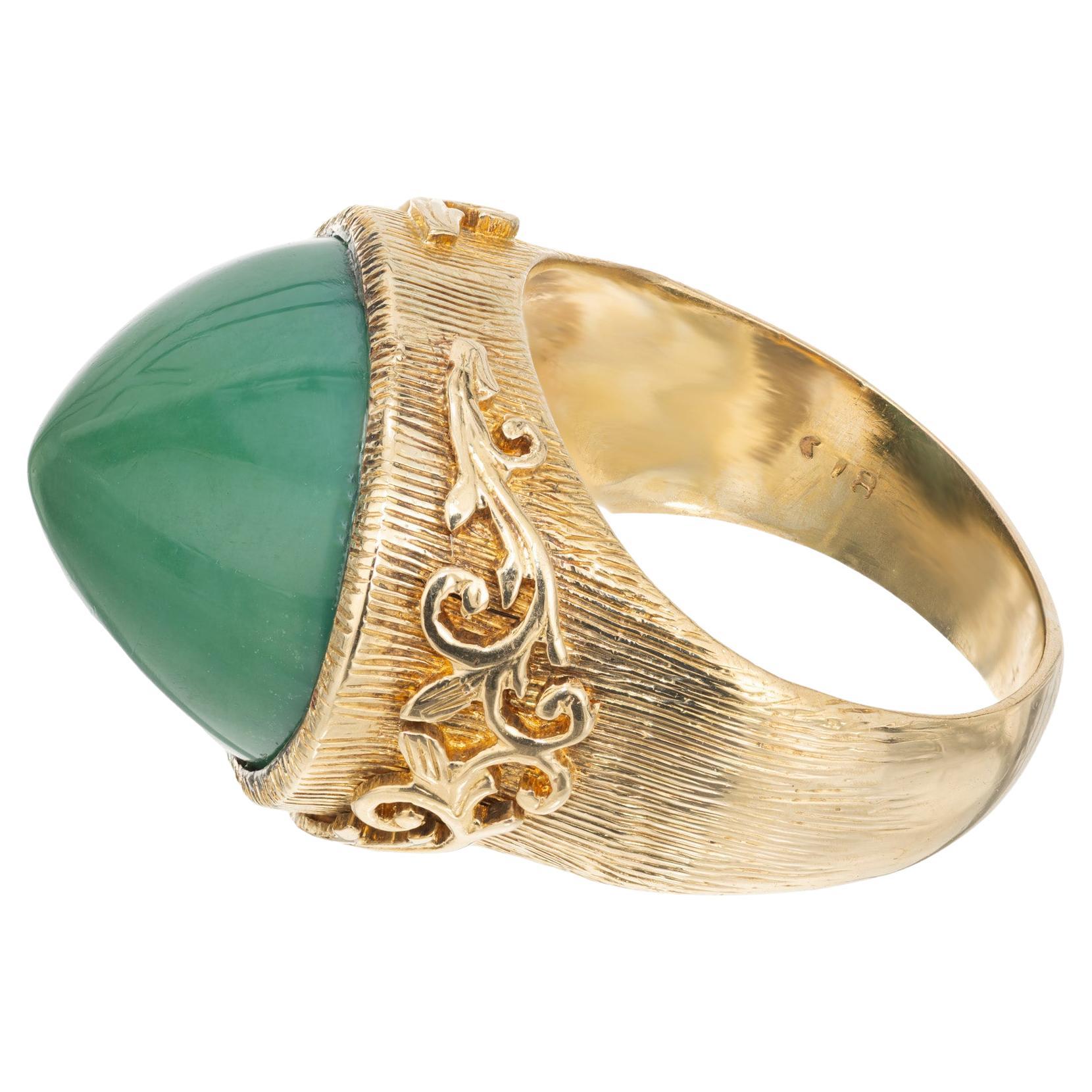 GIA Certified Sugar Loaf Turquoise Yellow Gold Cocktail Ring For Sale