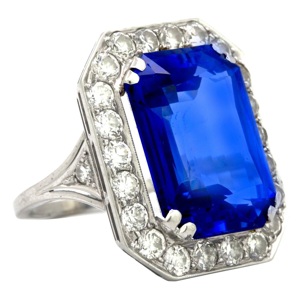 GIA Certified Synthetic Sapphire Diamond Cocktail Ring For Sale