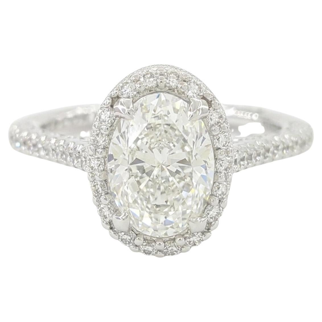 GIA Certified Tacori Petite Crescent Oval Halo Diamond Engagement Ring