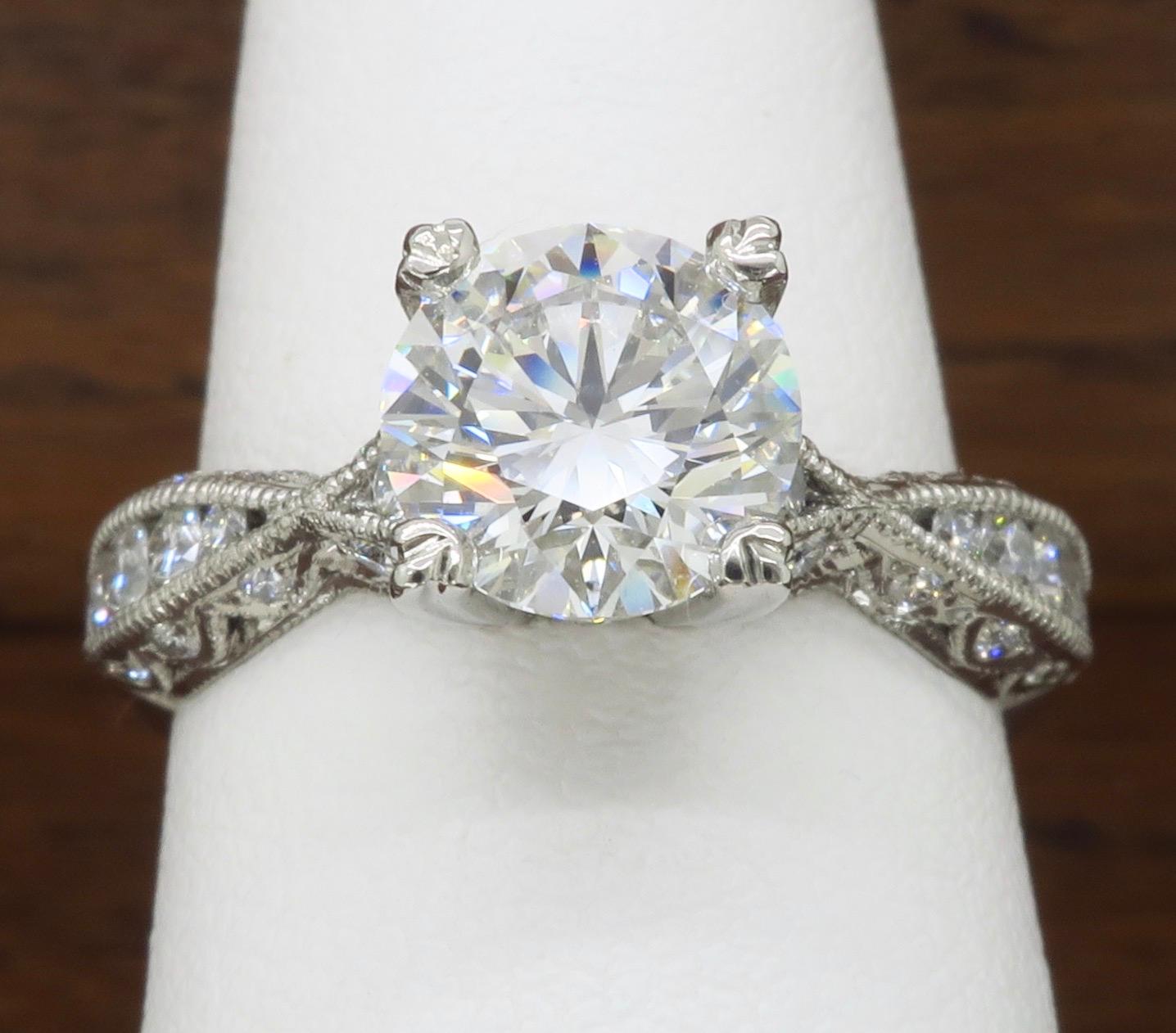 Round Cut GIA Certified Tacori Platinum Diamond Engagement Ring