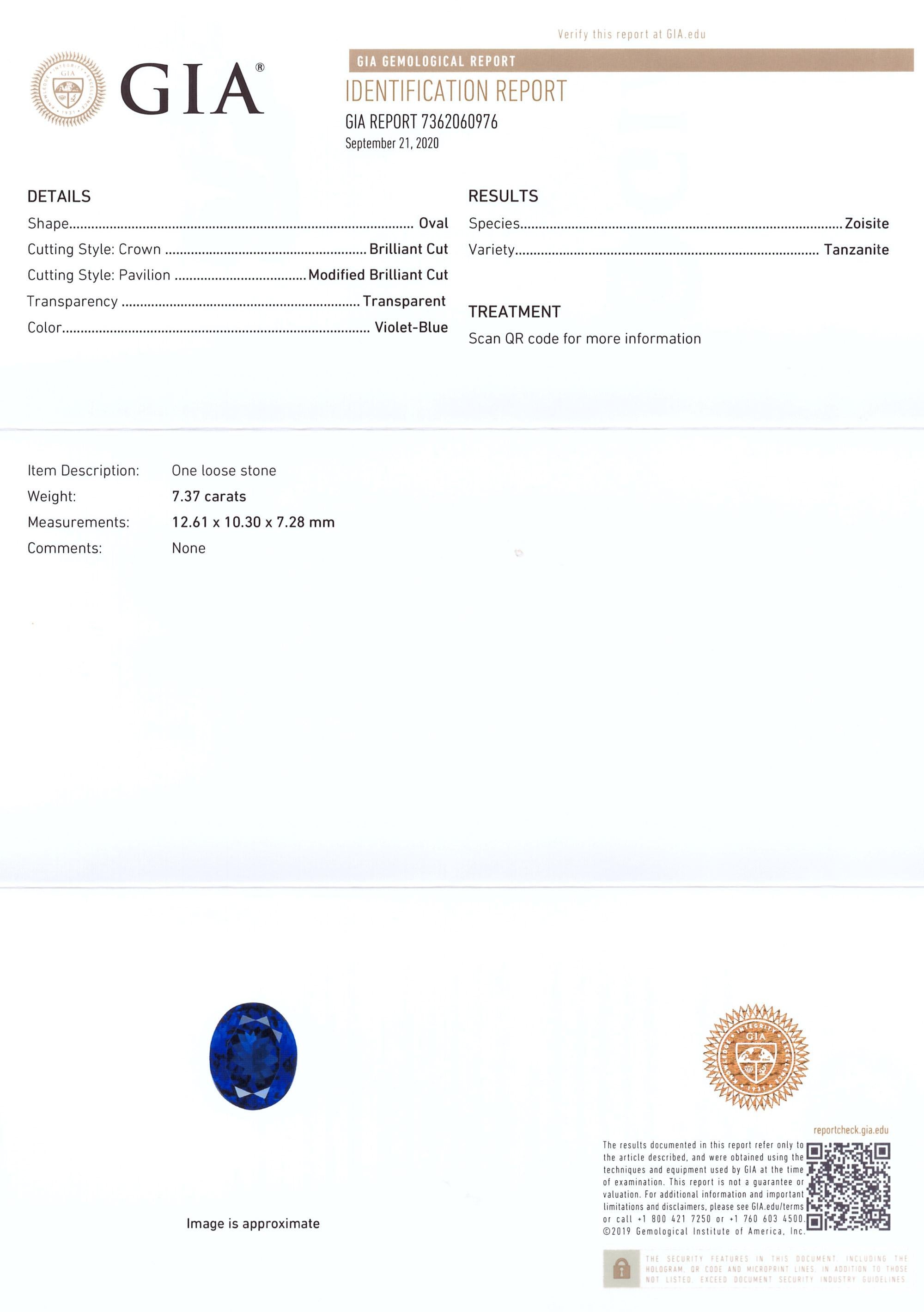 GIA certified tanzanite 7.37 ct very fine color Diamond Cocktail Ring 18Kt Gold In New Condition In München, DE