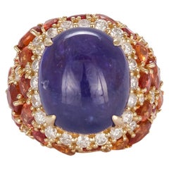 GIA Certified Tanzanite Citrine and Diamond 18 Karat Gold Cabochon Cocktail Ring