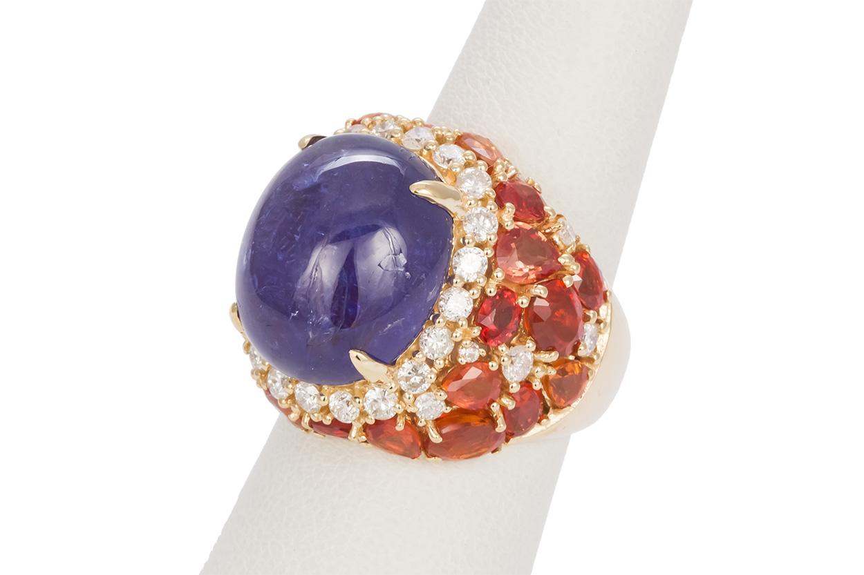 GIA Certified Tanzanite Citrine and Diamond 18 Karat Gold Cabochon Cocktail Ring 2