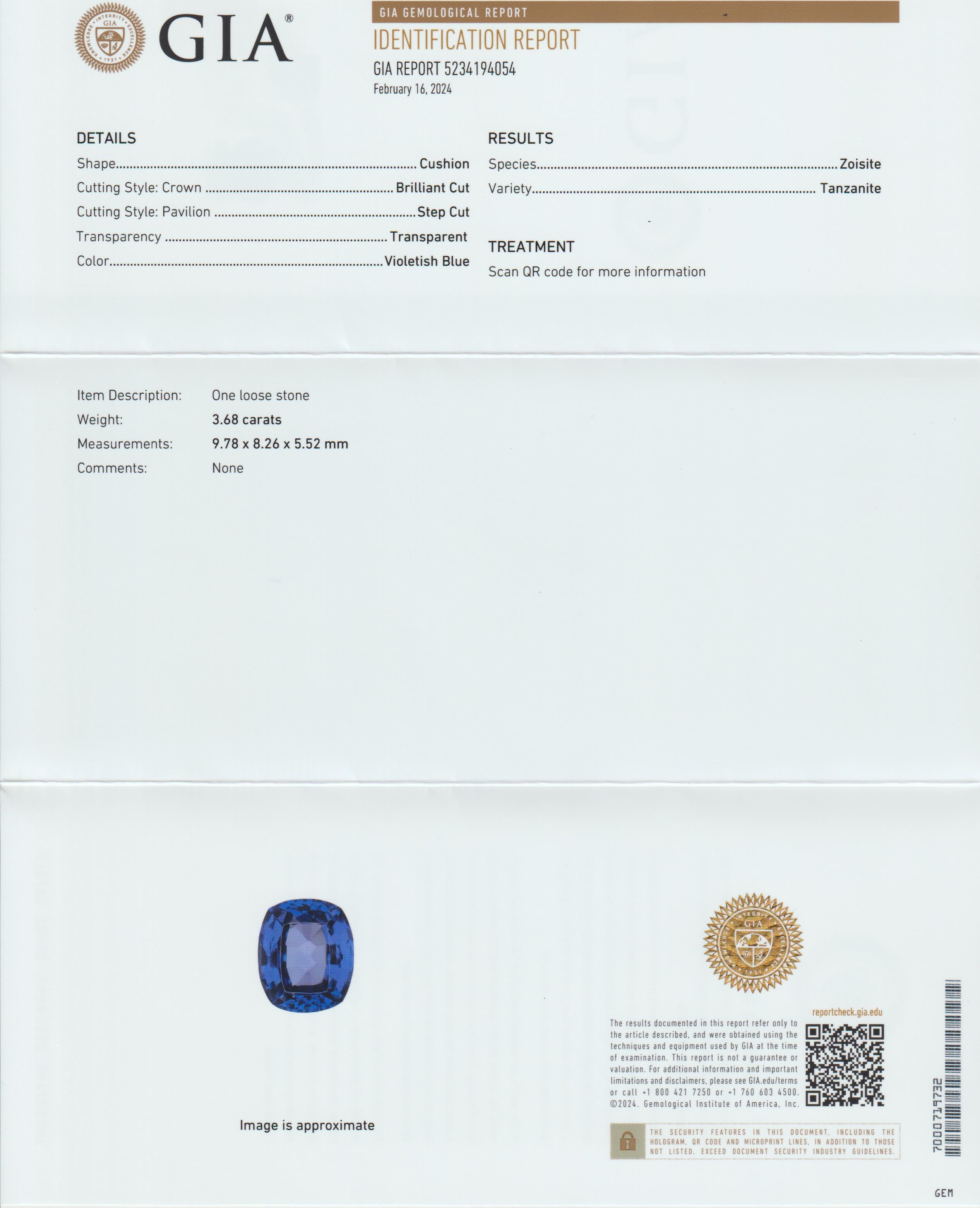 GIA-zertifizierter Tansanitschliff 3,68 Karat. in 14k Gelbgold & Diamanten 1,27 Karat gefasst. im Angebot 1