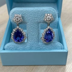 GIA-zertifizierte Tansanit-Diamant-Tropfen-Ohrringe 14k Weißgold 11,49 Karat