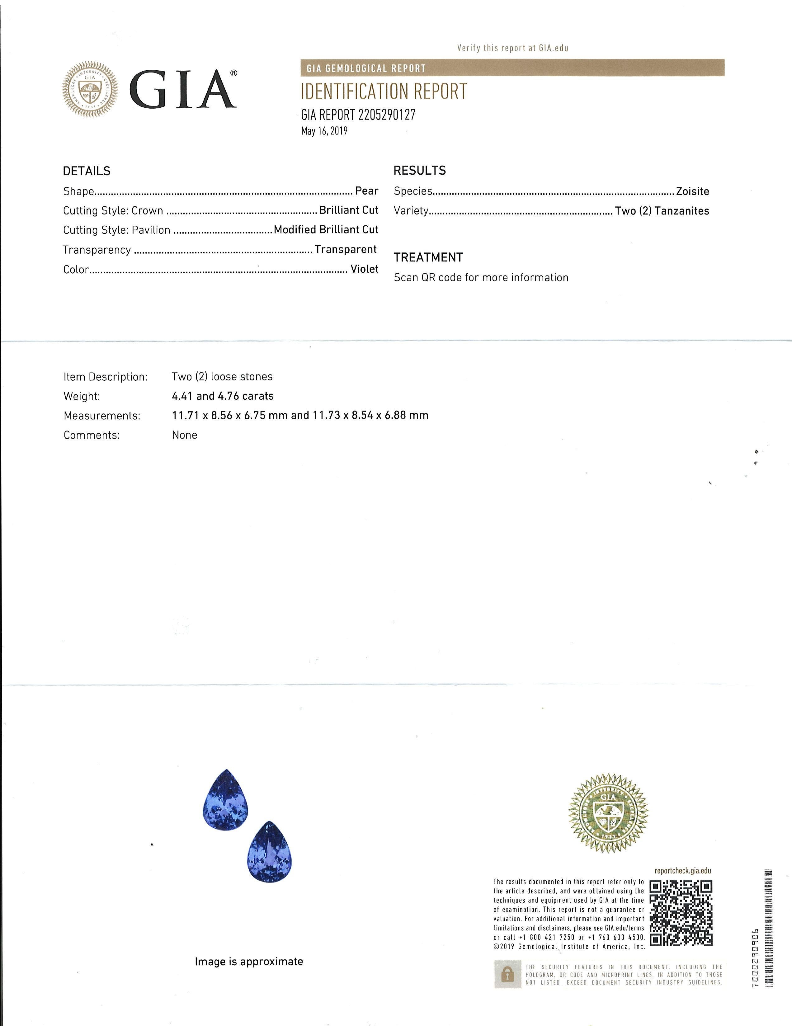 Women's GIA Certified Tanzanite Diamond Drop Earrings 14k White Gold 11.49 Ctw For Sale